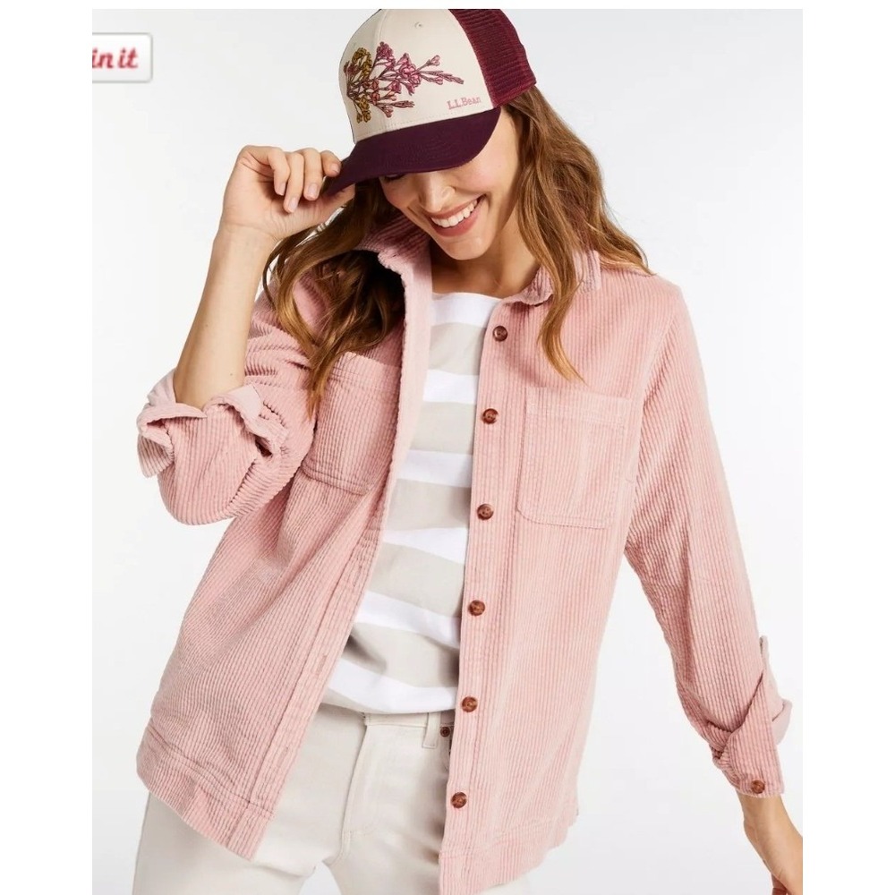 LL Bean Comfort Cord Relaxed Shirt Womens M Pink NEW Corduroy Shacket Adobe Rose